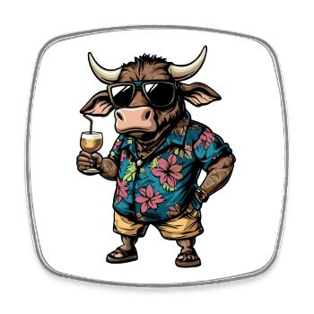 Stier Comic Sommer - Viereckiger Kühlschrankmagnet - Weiß - Vorne
