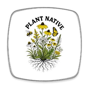 Plant Native Bee and Coneflower Pollinator Garden - Square fridge magnet - white - Front