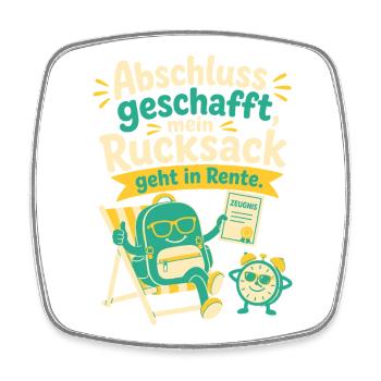 Abschluss geschafft, mein Rucksack geht in Rente. - Viereckiger Kühlschrankmagnet - Weiß - Vorne