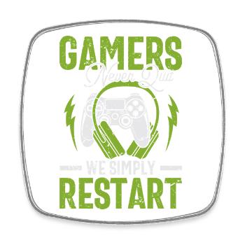 Gamer Geist: Never Quit Restart Geschenk - Viereckiger Kühlschrankmagnet - Weiß - Vorne