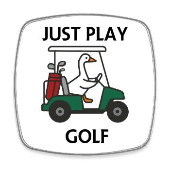 Spiel einfach Golf: Duck dich im Golfwagen - Viereckiger Kühlschrankmagnet - Weiß - Vorne