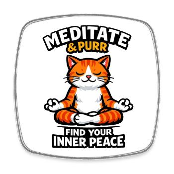 Meditate & Purrr – Inner Peace - Square fridge magnet - white - Front