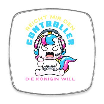 Die Königin Will Zocken Lustiges Einhorn Gamer - Viereckiger Kühlschrankmagnet - Weiß - Vorne