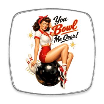 Retro Bowling Pin-Up Lady – You Bowl Me Over - Viereckiger Kühlschrankmagnet - Weiß - Vorne