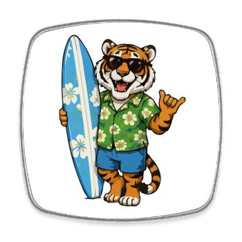 Surf tiger in Hawaiian shirt - Square fridge magnet - white - Front