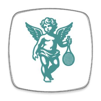 Tennis Shirt Angel Cherub Retro Renaissance Green - Square fridge magnet - white - Front