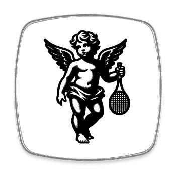 Tennis Shirt Angel Cherub Retro Renaissance black - Square fridge magnet - white - Front