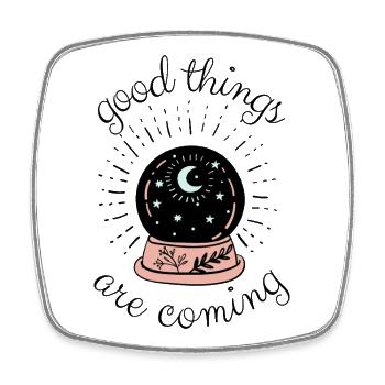 Witchy Glaskugel - Good things are coming - Square fridge magnet - white - Front