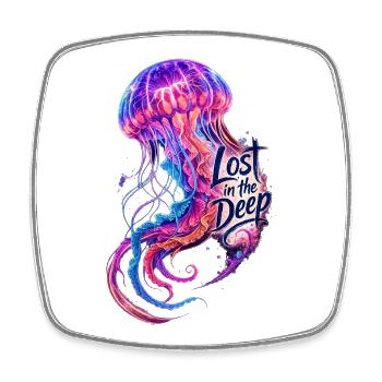 Lost in the Deep Jellyfish – Bioluminescent Ocean  - Square fridge magnet - white - Front