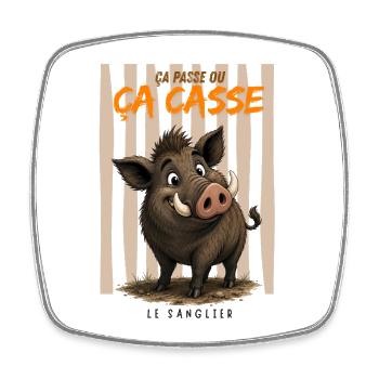 Sanglier en cage – Ça casse - Magnet carré - blanc - Devant