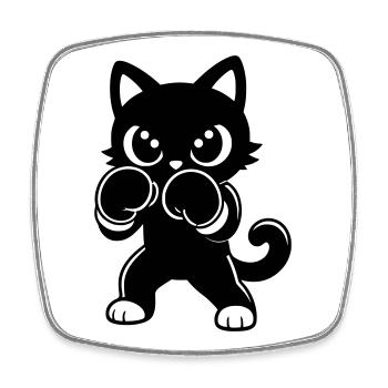 Boxende Katze mit Boxhandschuhen - Viereckiger Kühlschrankmagnet - Weiß - Vorne