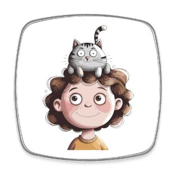 Amis chats : Enfant avec un chat sur la tête - Magnet carré - blanc - Devant