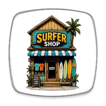 Surfer Shop Strandparadies - Viereckiger Kühlschrankmagnet - Weiß - Vorne