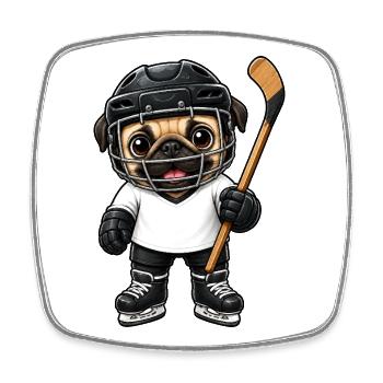 Dessin animé comique Joueur de hockey sur glace mignon Carlin - Magnet carré - blanc - Devant