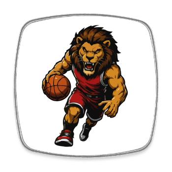 Löwen-Basketball-Maskottchen - Viereckiger Kühlschrankmagnet - Weiß - Vorne
