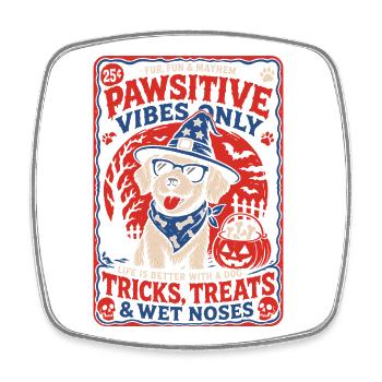Pawsitive Vibes Halloween Dog - Square fridge magnet - white - Front