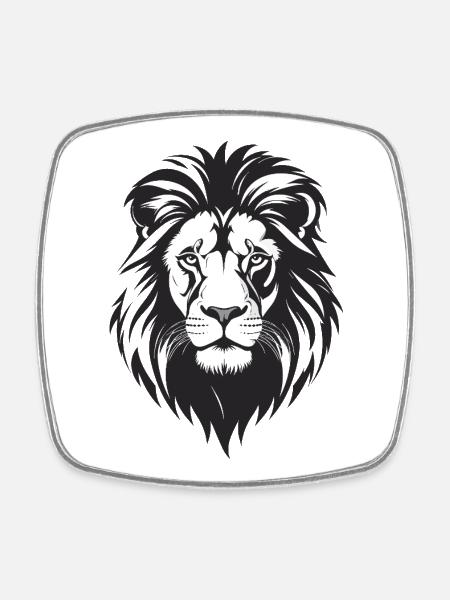 Lion Head Black and White Vector - Square fridge magnet - white