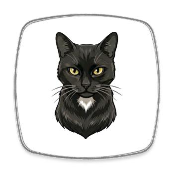 Black Cat Head Illustration - Square fridge magnet - white - Front