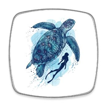 La Grande Tortue et la Plongeuse - Magnet carré - blanc - Devant