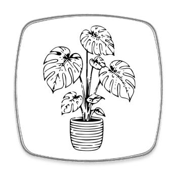 Monstera in a Pot – Minimalist Botanical - Square fridge magnet - white - Front