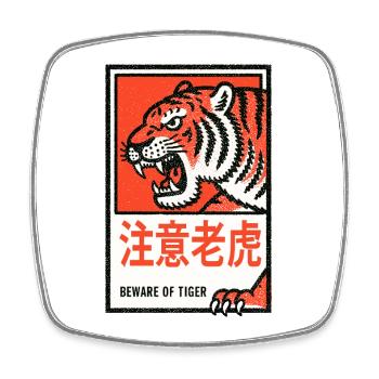 Tigerwarnung Retro - Viereckiger Kühlschrankmagnet - Weiß - Vorne