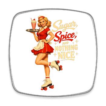 Serveuse Rétro Pin Up sur un diner de patins à roulettes - Magnet carré - blanc - Devant