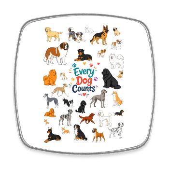 "Every Dog Counts" fröhliche Cartoon-Illustration - Viereckiger Kühlschrankmagnet - Weiß - Vorne