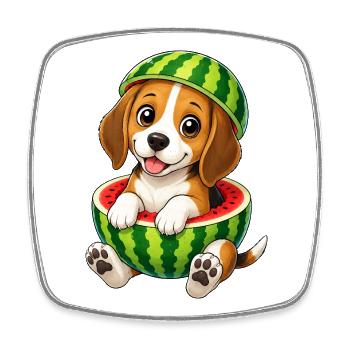 variation_36549Sü Dessin animé de Beagle avec Melon - Magnet carré - blanc - Devant