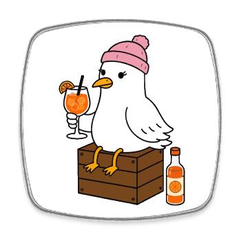 Mouette avec cocktail dans un look plage - Magnet carré - blanc - Devant
