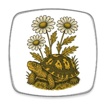 Tortue à carapace marguerite - Magnet carré - blanc - Devant