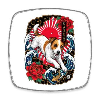 Jack Russell Terrier im Japan Tattoo Stil - Viereckiger Kühlschrankmagnet - Weiß - Vorne
