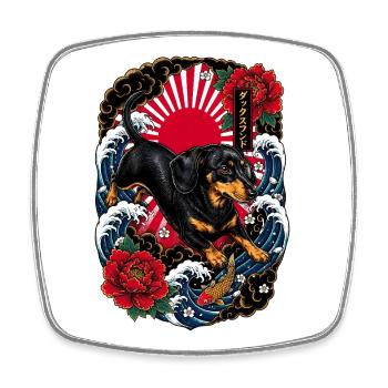 Dackel im japanischen Irezumi Tattoo Stil - Viereckiger Kühlschrankmagnet - Weiß - Vorne