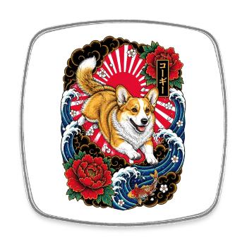 Pembroke Welsh Corgi im Japan Tattoo Stil - Viereckiger Kühlschrankmagnet - Weiß - Vorne