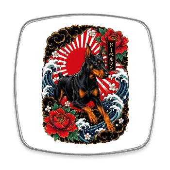 Dobermann im japanischen Irezumi Tattoo Stil - Viereckiger Kühlschrankmagnet - Weiß - Vorne