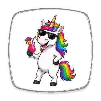 Licorne arc-en-ciel avec lunettes de soleil - Magnet carré - blanc - Devant