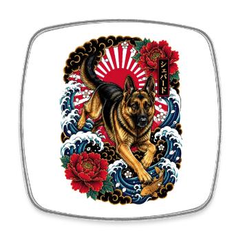 Deutscher Schäferhund im Japan Tattoo Stil - Viereckiger Kühlschrankmagnet - Weiß - Vorne