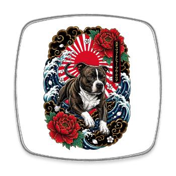 Staffordshire Bull Terrier im Japan Tattoo Stil - Viereckiger Kühlschrankmagnet - Weiß - Vorne