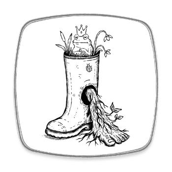 Frog King Rubber Boot Ink Drawing - Square fridge magnet - white - Front