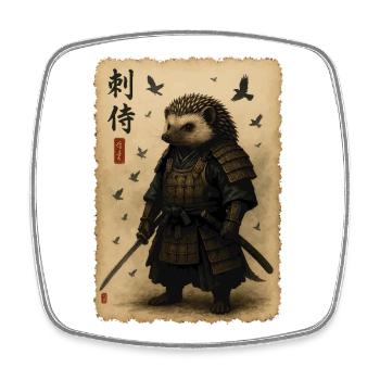 Igel-Samurai auf Pergament - Viereckiger Kühlschrankmagnet - Weiß - Vorne