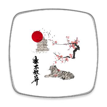 Japan Tiger Ukiyo-e mit Kirschblüten und Pagode - Viereckiger Kühlschrankmagnet - Weiß - Vorne