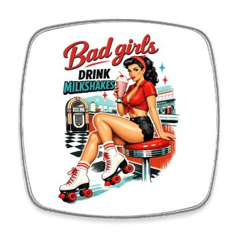 Bad Girls boivent des milkshakes – Pin-up de diner des années 50 - Magnet carré - blanc - Devant