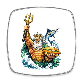 Neptune with fish sandwiches - Square fridge magnet - white - Front