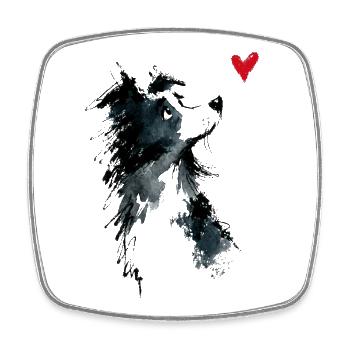 Cadeau de chien en forme d’aquarelle Border Collie - Magnet carré - blanc - Devant