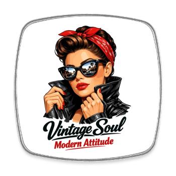 Vintage Soul Modern Attitude – Cool Pin-Up - Square fridge magnet - white - Front