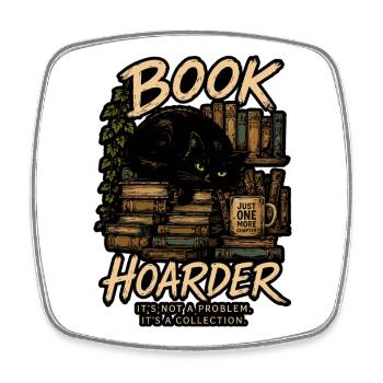 Book Hoarder Collection with Black Cat - Square fridge magnet - white - Front