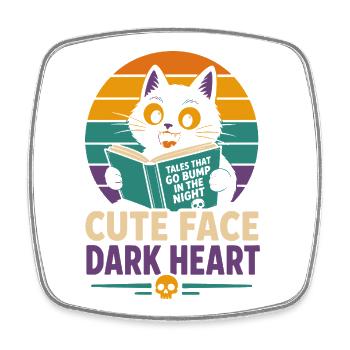 Cute Face Dark Heart Horror Cat - Square fridge magnet - white - Front
