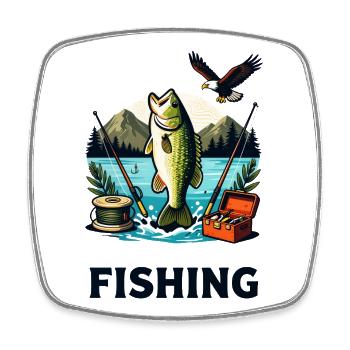 Lakeside Bass Splash Illustration - Square fridge magnet - white - Front
