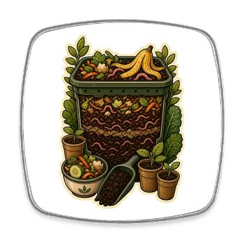 Coupe transversale de jardin de compost de vers - Magnet carré - blanc - Devant