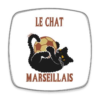 Le Chat Marseillais Ballon Foot - Magnet carré - blanc - Devant