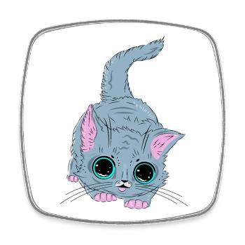 Chaton gris aux yeux néon - Magnet carré - blanc - Devant